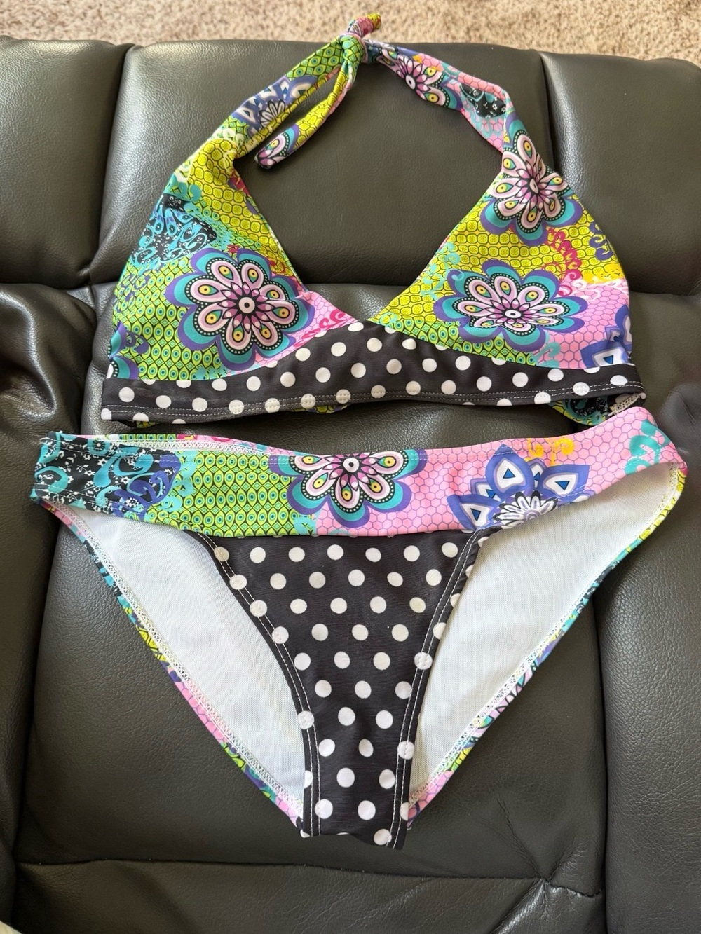 Women's Floral & Polka Dot Bikini Swimsuit - Multicolor